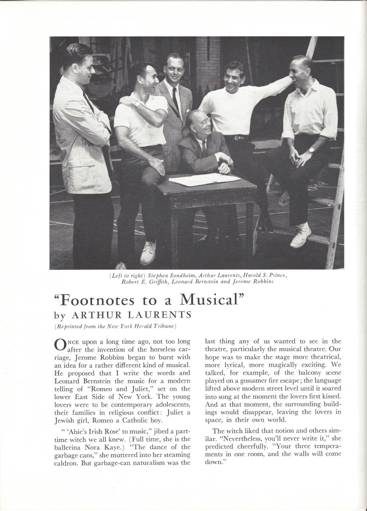 Notes on "West Side Story" in the original program, with photograph of the creative team.
