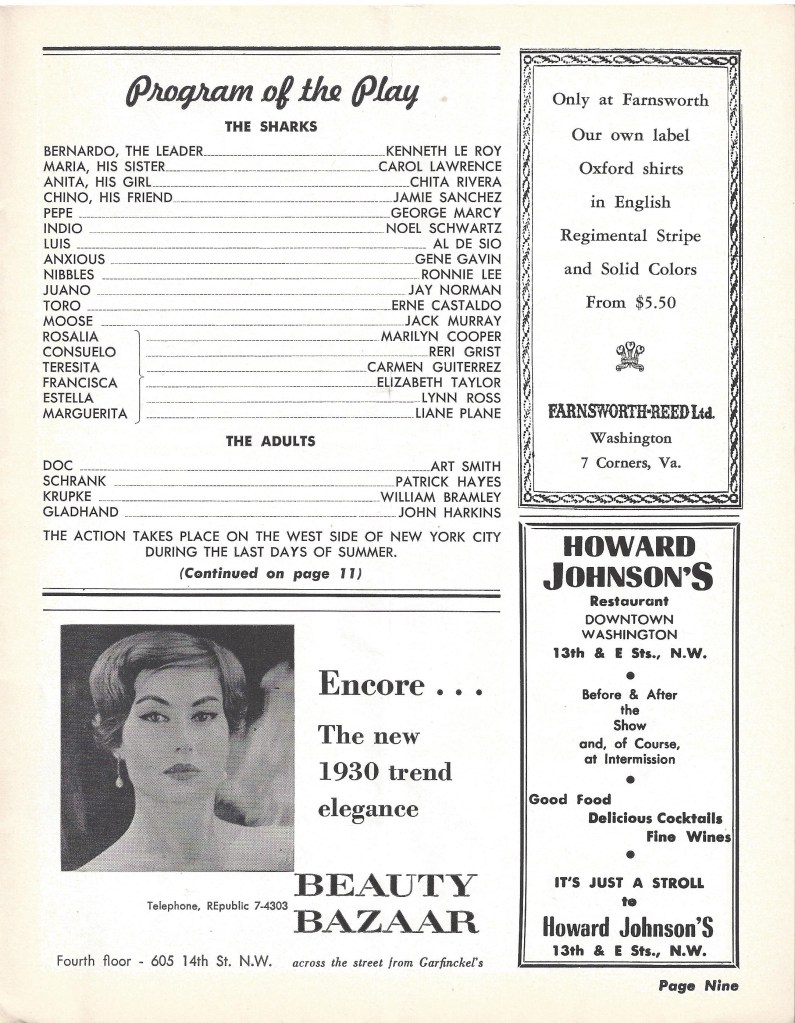 Cast list in the original Playbill for "West Side Story."